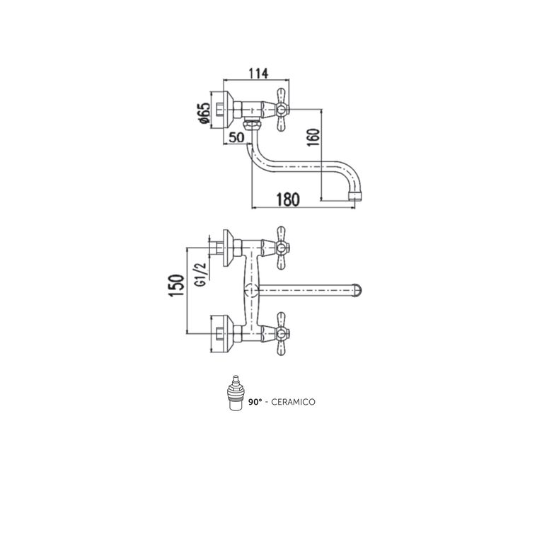 gruppo lavabo parete, canna inferiore cm. 20 kiss ks60