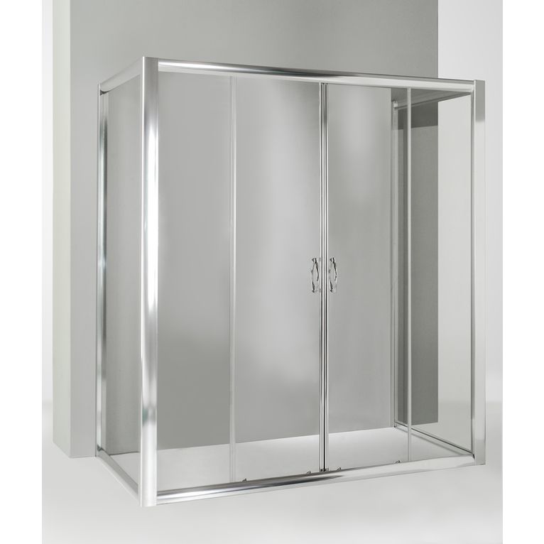 box doccia 65x165x65 cm 3 lati con 2 ante fisse e porta scorrevole trasparente