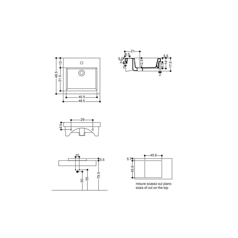 lavabo incasso 48x48 1 foro axa - lavabi d'arredo