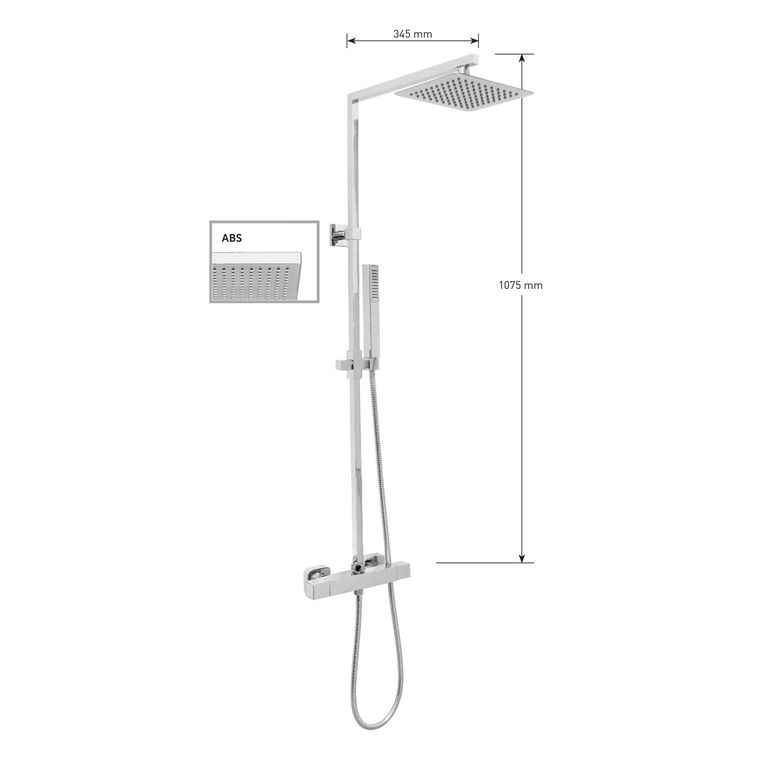 kit colonna doccia quandrata,soffione quadrato abs mm 200x200,termostatico quadrato con deviatore,flessibile cm 150 e doccetta quadrata in abs. finitura cromata - 13095/20