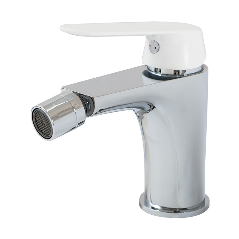 miscelatore bidet cromato con leva opaco bianco opaco con  piletta click clack 1" 1/4 e flessibili serie dream