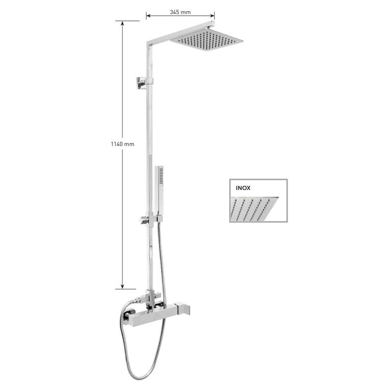 kit colonna doccia quadrata con deviatore,soffione quadrato inox mm 300x300,miscelatore quadrato,flessibile cm 150 e doccetta quadrata in abs. finitura cromata - 13099/30