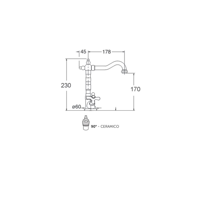 miscelatore monoforo lavabo bocca antica kiss ks25 ba
