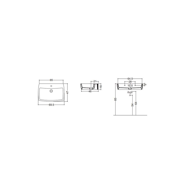 lavabo d'appoggio o sospeso 70x47 cm con piano rubinetteria axa - x-tre