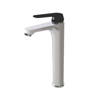 MISCELATORE LAVABO ALTO CROMATO CON LEVA NERO OPACO CON PILETTA CLICK CLACK 1" 1/4 E FLESSIBILI SERIE DREAM