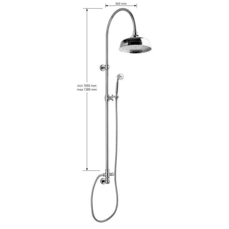 kit colonna doccia stile antico con deviatore,soffione ø 200 in ottone,presa acqua,flessibile cm 150 e doccetta ottone. finitura cromata - 13061 b