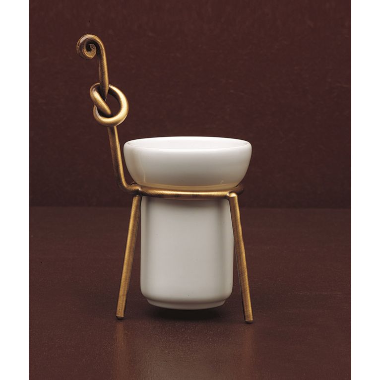 porta spazzolini da appoggio bronzo satinato e ceramica bianco serie retro' capannoli
