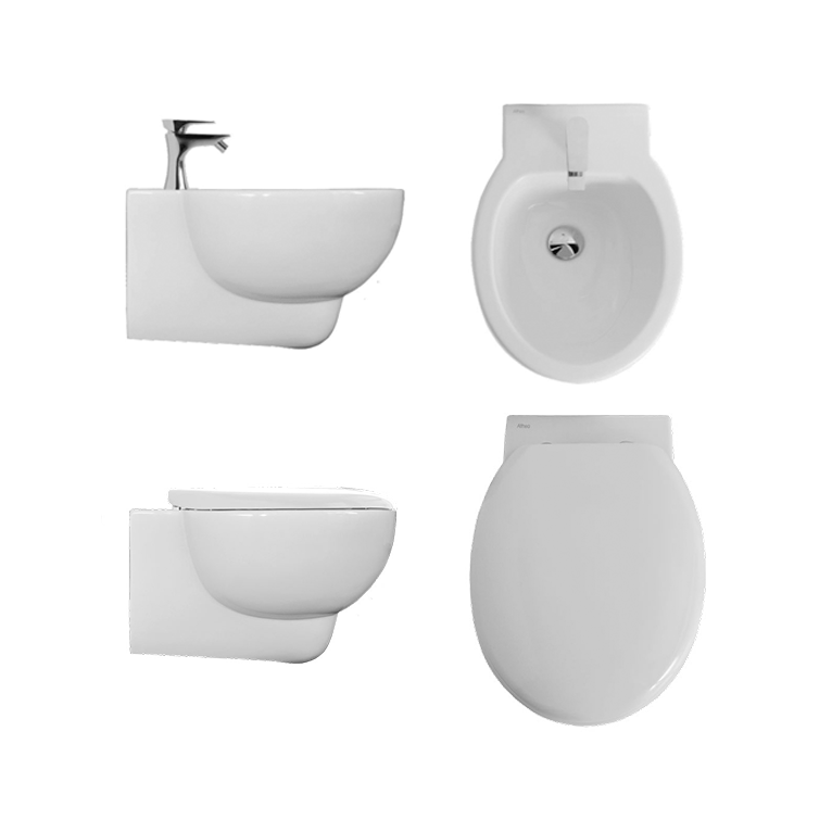 coppia sanitari sospeso senza brida con coprivaso soft-close serie soft althea