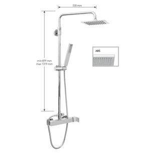 KIT COLONNA DOCCIA CILINDRICA CON DEVIATORE,SOFFIONE QUADRATO ABS mm 300x300, MISCELATORE QUADRATO,FLESSIBILE cm 150 E DOCCETTA QUADRATA IN ABS. FINITURA CROMATA - 13088/30