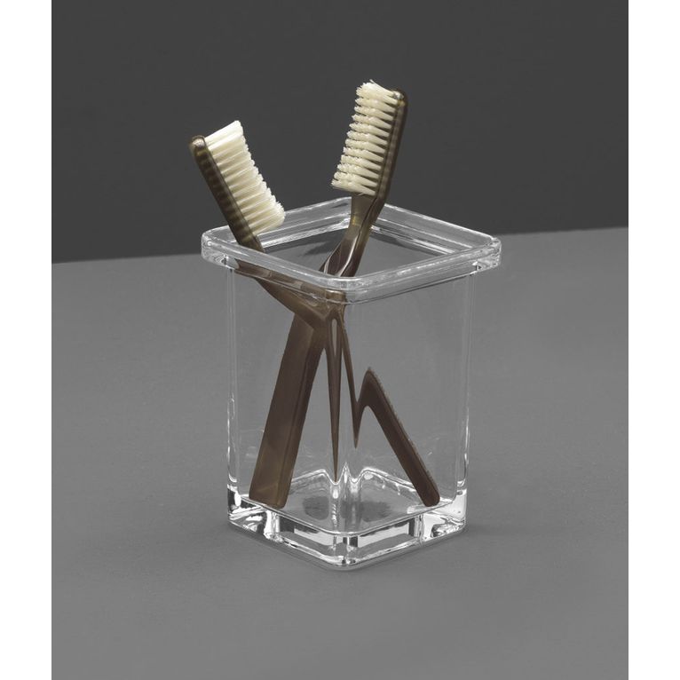 porta spazzolini da appoggio cromo e vetro trasparente serie slim capannoli