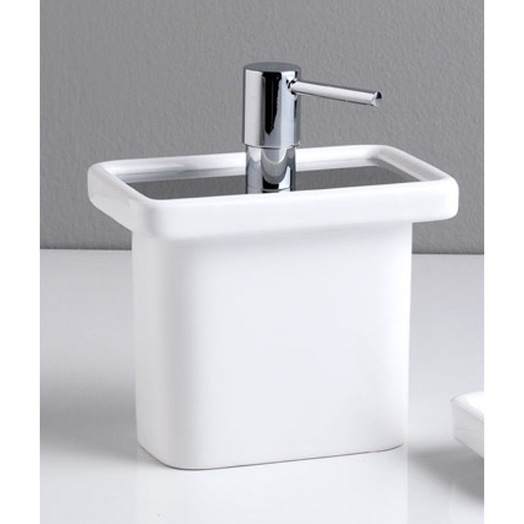 dosasapone da appoggio acciaio satinato cromo e ceramica bianco serie cut capannoli