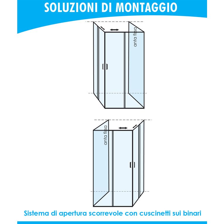 box doccia 3 lati porta scorrevole 70x70x70 cm trasparente