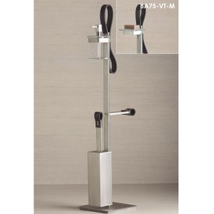 PIANTANA PORTA ASCIUGAMANI PORTASAPONE PORTAROTOLO CON SCOPINO CROMO VETRO TRASPARENTE E CUOIO MARRONE SERIE BAIO CAPANNOLI