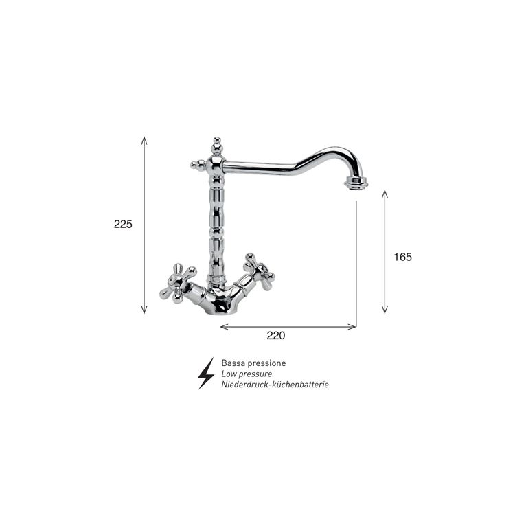 miscelatore monoforo cucina, bocca antica kiss ks70 ba bp - bassa pressione