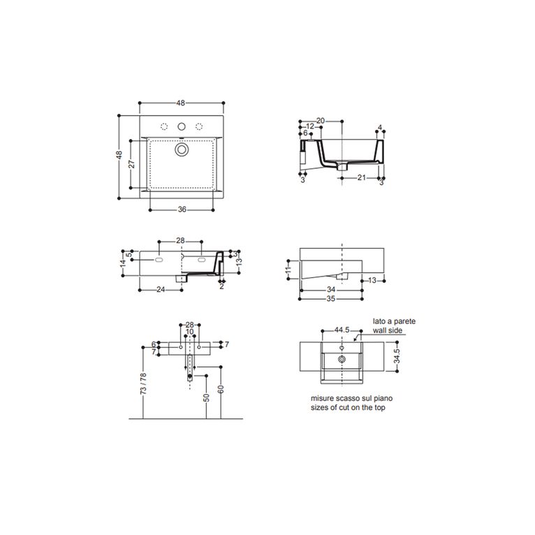 lavabo semincasso 48x48 monoforo axa - lavabi d'arredo