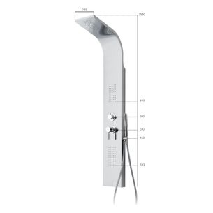 COLONNA DOCCIA SOSPESA IN ACCIAIO INOX LUCIDO CON SOFFIONE A PIOGGIA E SOFFIONI LATERALI. DOTATA DI MISCELATORE,DEVIATORE,FLESSIBILE E DOCCETTA - 4000 INOX LUCIDO