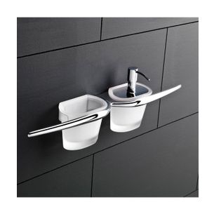 PORTA ASCIUGAMANI CON DOSASAPONE E PORTA SPAZZOLINI CROMO E VETRO SATINATO SERIE MU CAPANNOLI