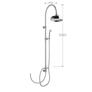 KIT COLONNA DOCCIA STILE ANTICO CON DEVIATORE,SOFFIONE ø 200 IN OTTONE,FLESSIBILE cm 60,PRESA ACQUA,FLESSIBILE cm 150 E DOCCETTA OTTONE. FINITURA CROMATA - 13061 A