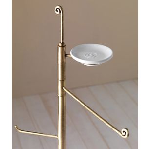 PIANTANA PORTA ASCIUGAMANI PORTASAPONE PORTAROTOLO CON SCOPINO BRONZO SATINATO E CERAMICA BIANCO SERIE RETRO' CAPANNOLI