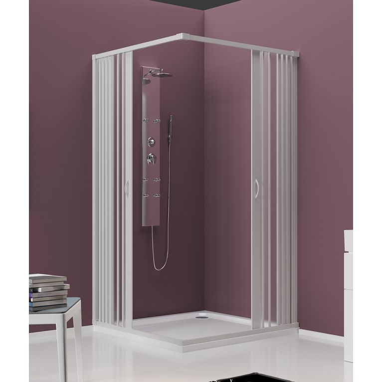 box doccia angolare apertura a soffietto 80x80 cm in pvc bianco - serie tenerife - ventana