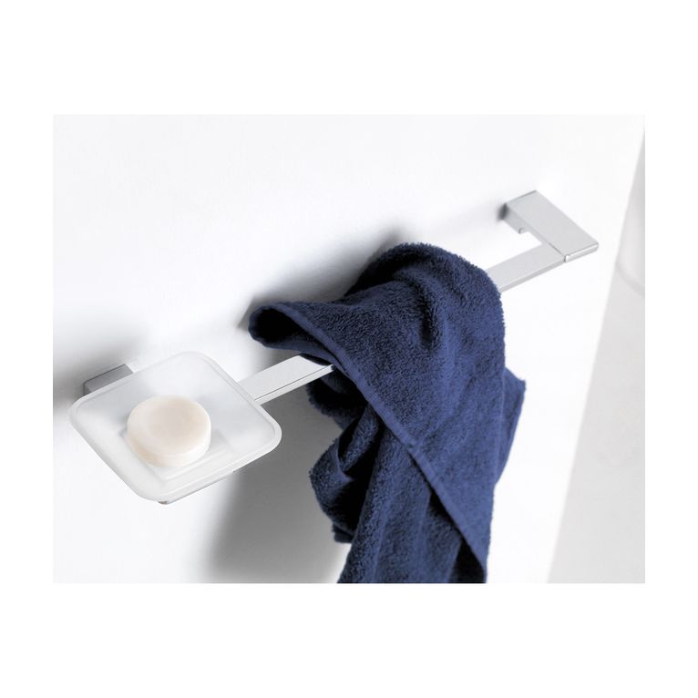porta asciugamani con portasapone cromo e vetro satinato serie swing capannoli