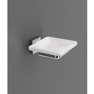 PORTASAPONE SINGOLO CROMO E CERAMICA BIANCO SERIE QUADRICA CAPANNOLI 