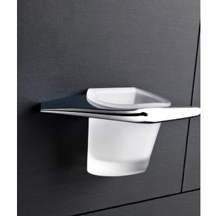 PORTA SPAZZOLINO CROMO E VETRO SATINATO SERIE MU CAPANNOLI