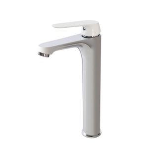 MISCELATORE LAVABO ALTO CROMATO CON LEVA BIANCO OPACO CON PILETTA CLICK CLACK 1" 1/4 E FLESSIBILI SERIE DREAM