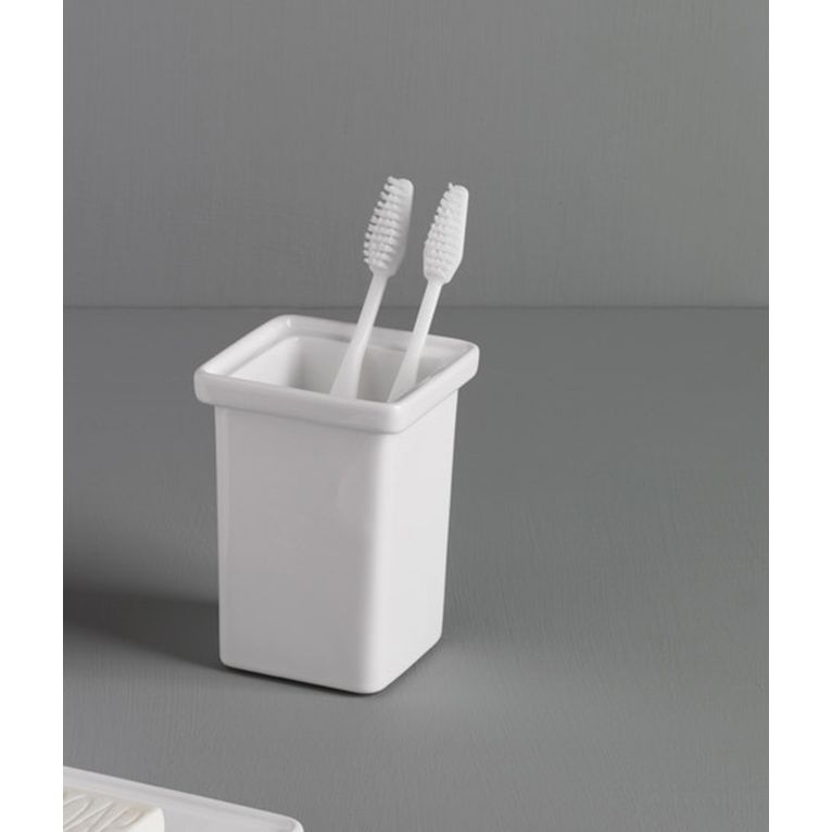 porta spazzolini da appoggio ceramica bianco serie quadrica capannoli