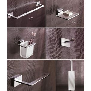 SET COMPLETO FLAT 2 PORTASAPONE PORTA SPAZZOLINI PORTAROTOLO APPENDIABITO 2 PORTA ASCIUGAMANI E SCOPINO CAPANNOLI - VERSIONE VITI E TASSELLI