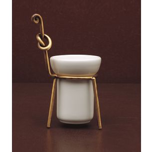 PORTA SPAZZOLINI DA APPOGGIO BRONZO SATINATO E CERAMICA BIANCO SERIE RETRO' CAPANNOLI