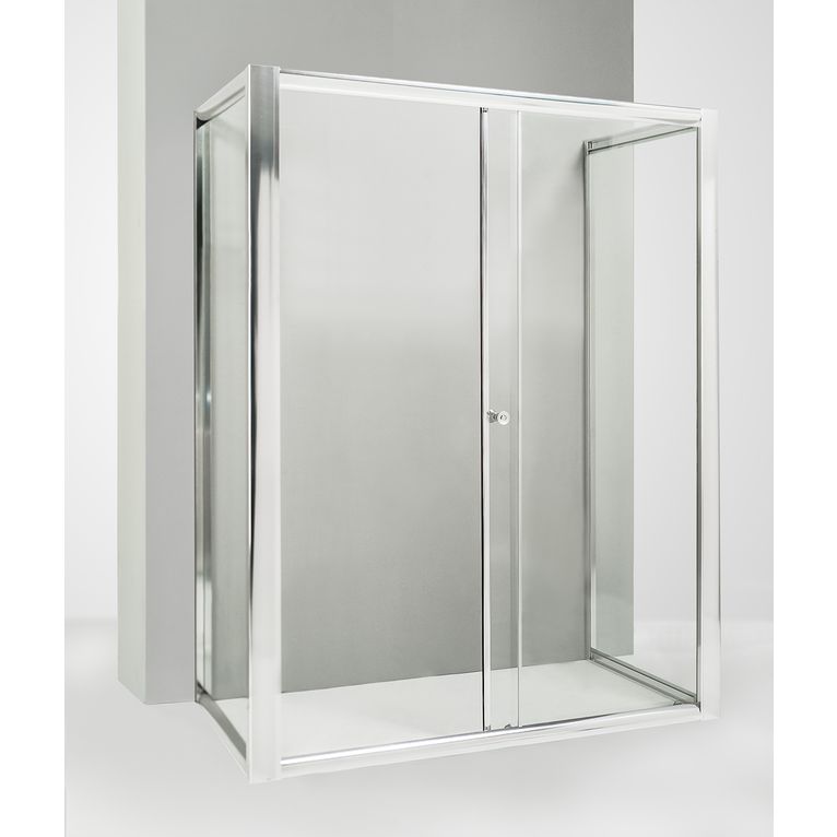 box doccia 95x130x95 cm 3 lati con 2 ante fisse e porta scorrevole trasparente