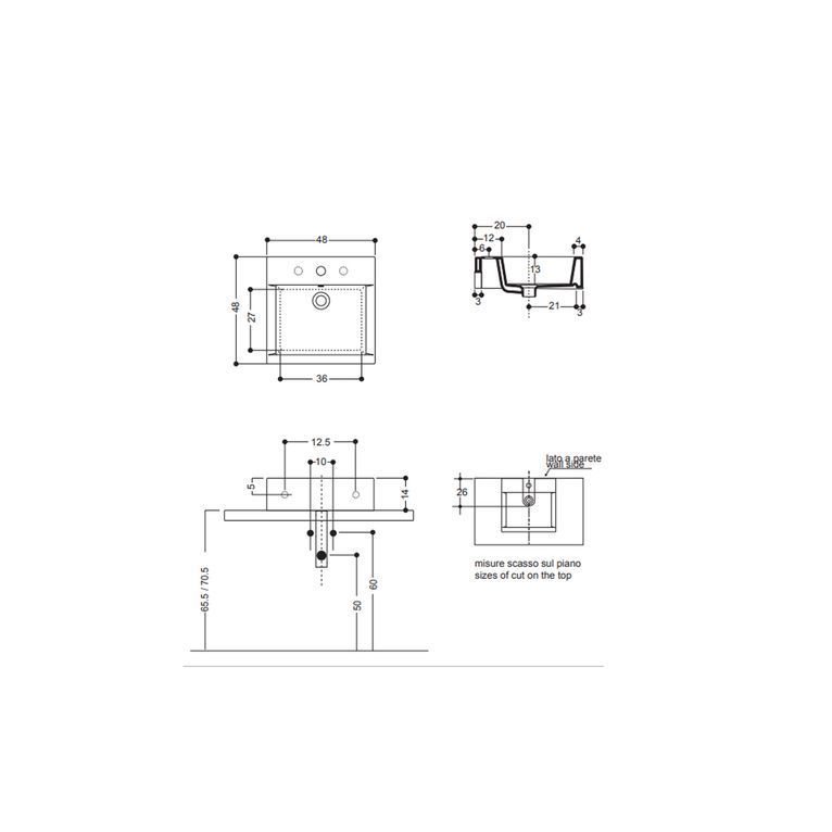 lavabo d'arredo e sospeso 48x48 monoforo axa - lavabi d'arredo