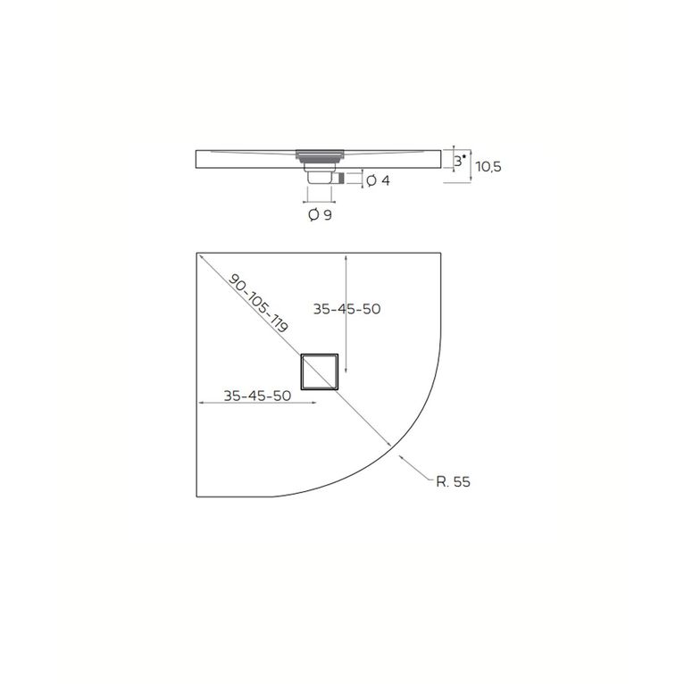 piatto doccia angolare in marmo-resina 90x90 cm - rocky special