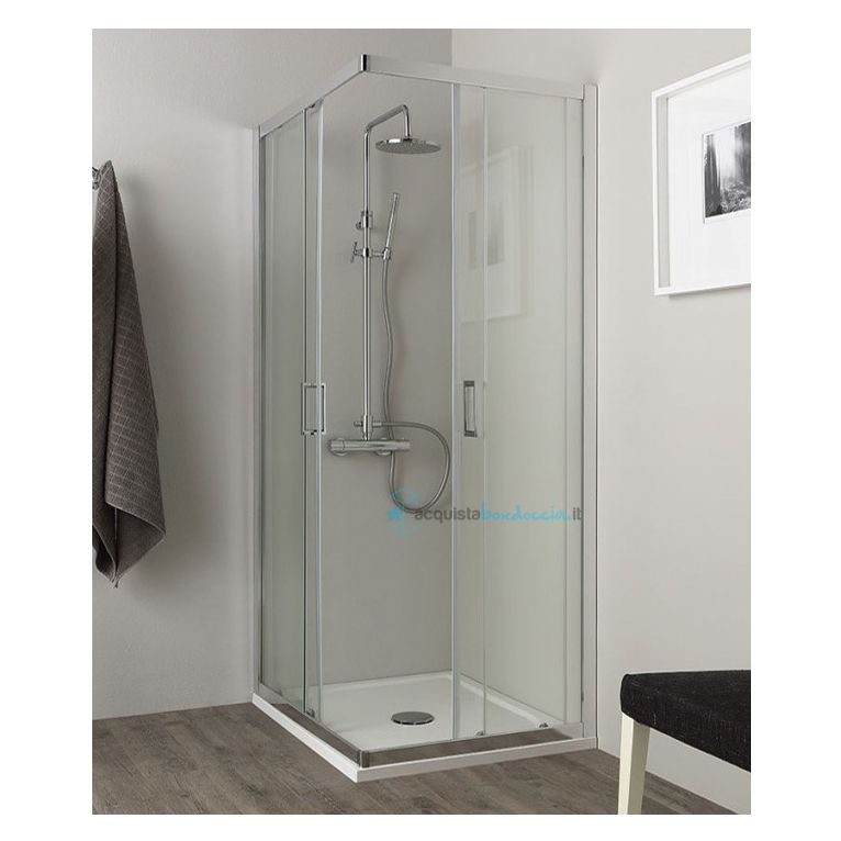 box doccia 66x97 cm angolare porta scorrevole trasparente