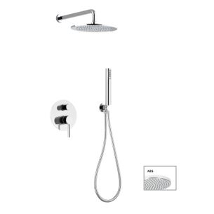 KIT SOFFIONE CILINDRICO ABS DIAMETRO mm 200 CON MISCELATORE INCASSO DOCCIA,DEVIATORE A DUE USCITE + KIT DOCCIA CILINDRICO CON PRESA ACQUA,FLESSIBILE cm 150 E DOCCETTA CILINDRICA ABS. FINITURA CROMATA - 14008/20