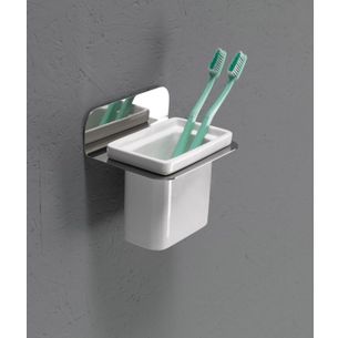PORTA SPAZZOLINI ACCIAIO SATINATO E CERAMICA NERO SERIE CUT CAPANNOLI