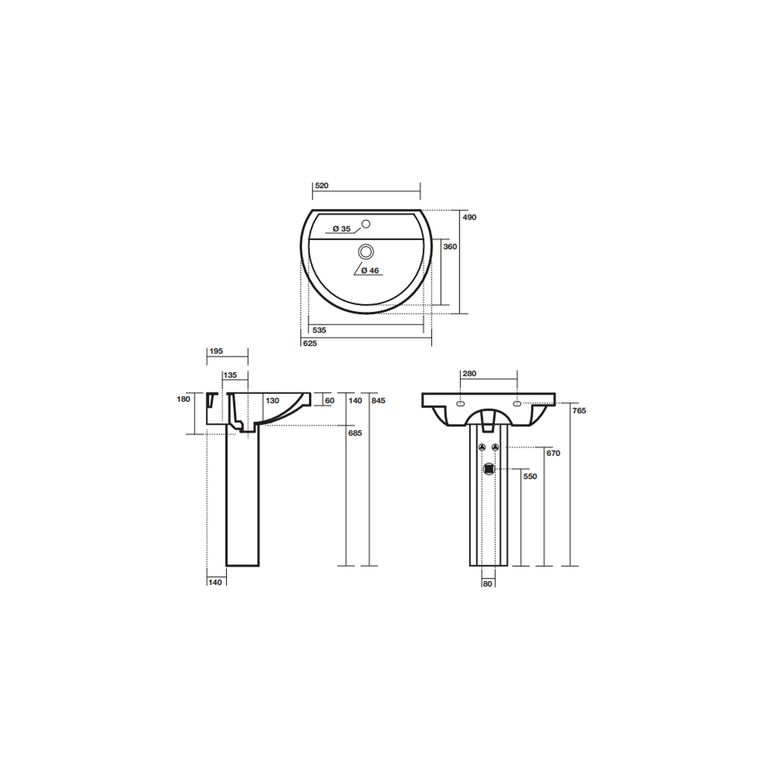 lavabo sospeso o su colonna 63x49 axa - prime