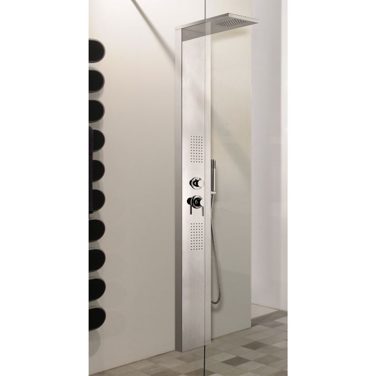 colonna doccia da pavimento in acciaio inox lucido con soffione a pioggia e soffioni laterali. dotata di miscelatore,deviatore,flessibile e doccetta - 4006 inox lucido