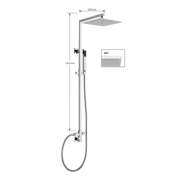 kit colonna doccia quadrata con deviatore,soffione quadrato abs mm 200x200,presa acqua,flessibile cm 150 e doccetta quadrata in abs. finitura cromata - 13095 b/20