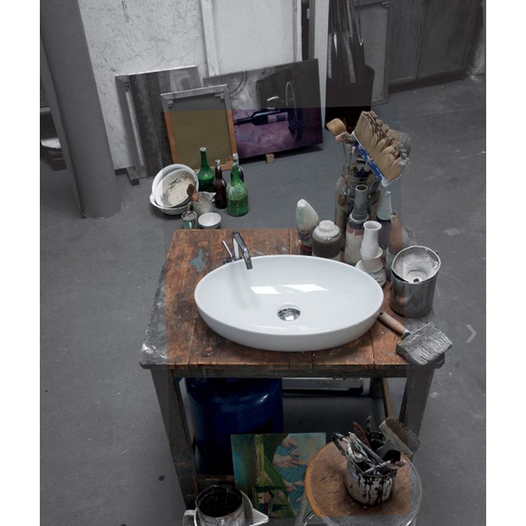 lavabo d'appoggio o sottopiano tondo senza piano rubinetteria 50x32 axa - h10