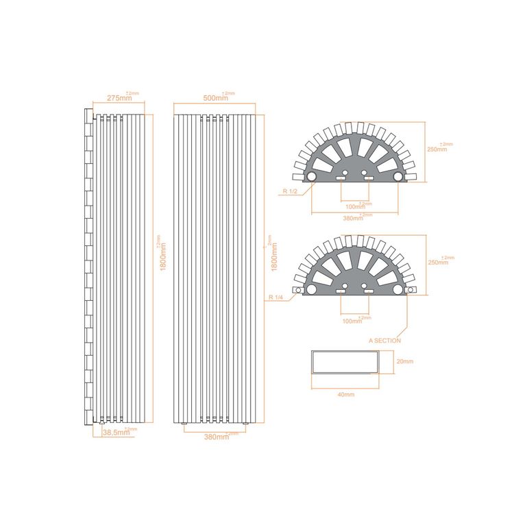 termoarredo in acciaio 1800x500 mm bianco interasse 360 mm modello diva - linea design