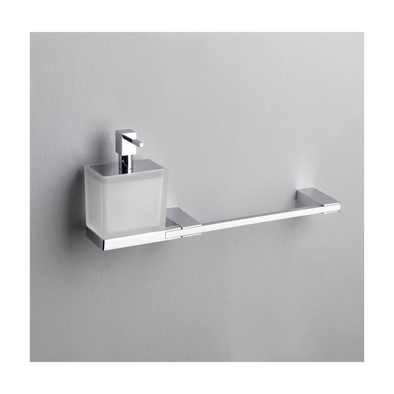 porta asciugamani con dosasapone cromo e vetro satinato serie sprint capannoli