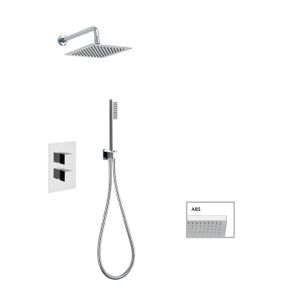 KIT SOFFIONE QUADRATO ABS mm 200x200 CON TERMOSTATICO INCASSO DOCCIA,DEVIATORE A DUE USCITE + KIT DOCCIA QUADRATO CON PRESA ACQUA, FLESSIBILE cm 150 E DOCCETTA QUADRATA ABS. FINITURA CROMATA - 14015/20