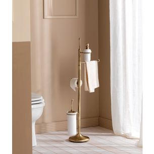PIANTANA PORTA ASCIUGAMANI DOSASAPONE PORTAROTOLO CON SCOPINO BRONZO SATINATO E CERAMICA BIANCO SERIE RETRO' CAPANNOLI