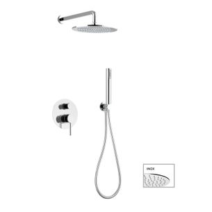 KIT SOFFIONE CILINDRICO INOX DIAMETRO mm 200 CON MISCELATORE INCASSO DOCCIA,DEVIATORE A DUE USCITE + KIT DOCCIA CILINDRICO CON PRESA ACQUA,FLESSIBILE cm 150 E DOCCETTA CILINDRICA ABS. FINITURA CROMATA - 14009/20