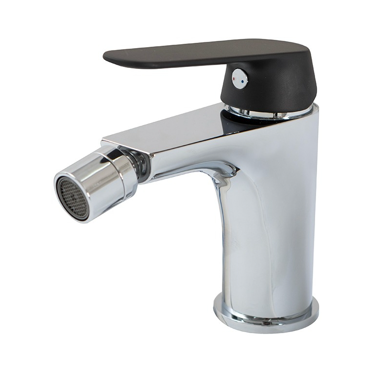 miscelatore bidet cromato con leva nero opaco con piletta click clack 1" 1/4 e flessibili serie dream