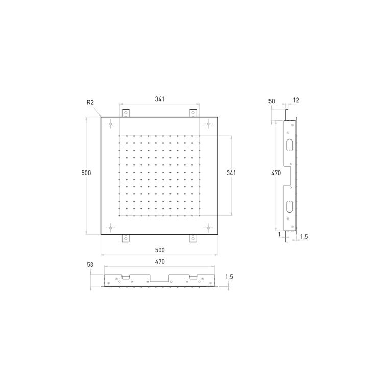 soffione doccia anticalcare a soffitto con effetto pioggia. magic 50x50 - inox 74220