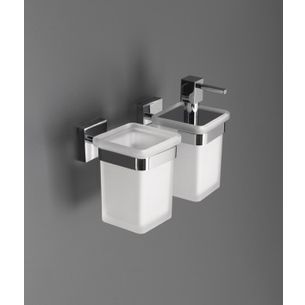 DOSASAPONE E PORTA SPAZZOLINI CROMO E VETRO SATINATO SERIE QUADRICA CAPANNOLI