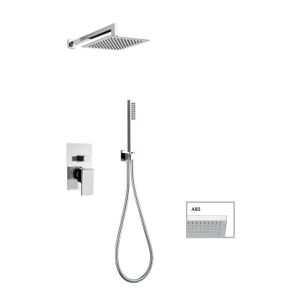 KIT SOFFIONE QUADRATO ABS mm 200x200 CON MISCELATORE INCASSO DOCCIA,DEVIATORE A 2 USCITE + KIT DOCCIA QUADRATO CON PRESA ACQUA, FLESSIBILE cm 150 E DOCCETTA QUADRATA ABS. FINITURA CROMATA - 14018/20